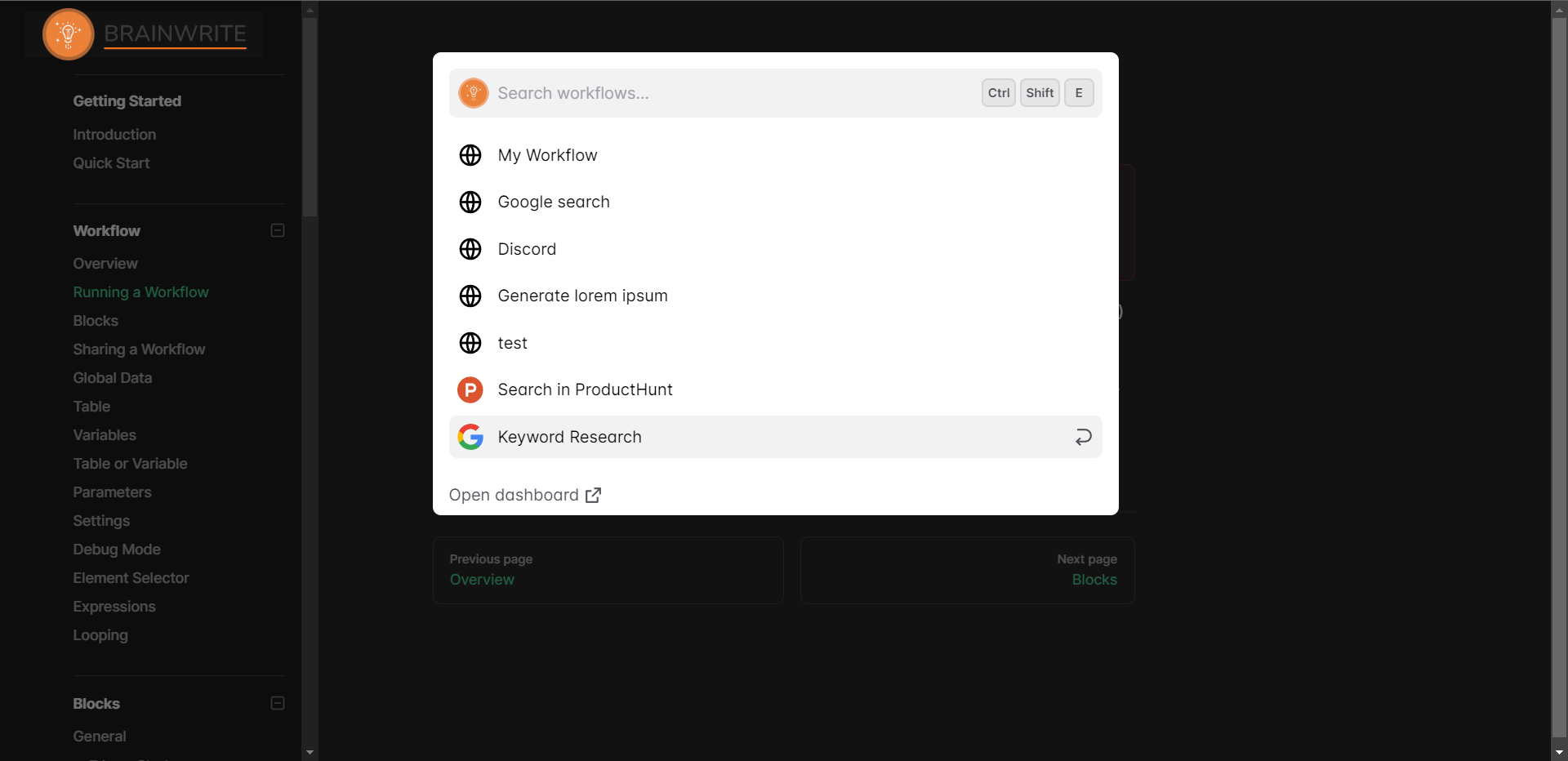 Brainwrite Swift shortcut